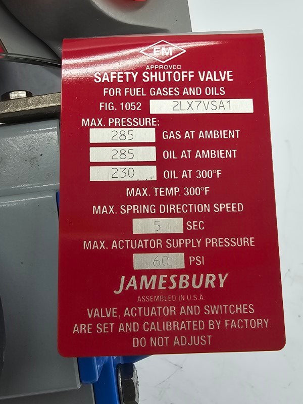 JAMESBURY 10522LX7VSA1 240VAC 3A 60PSI 3/4" NSNP