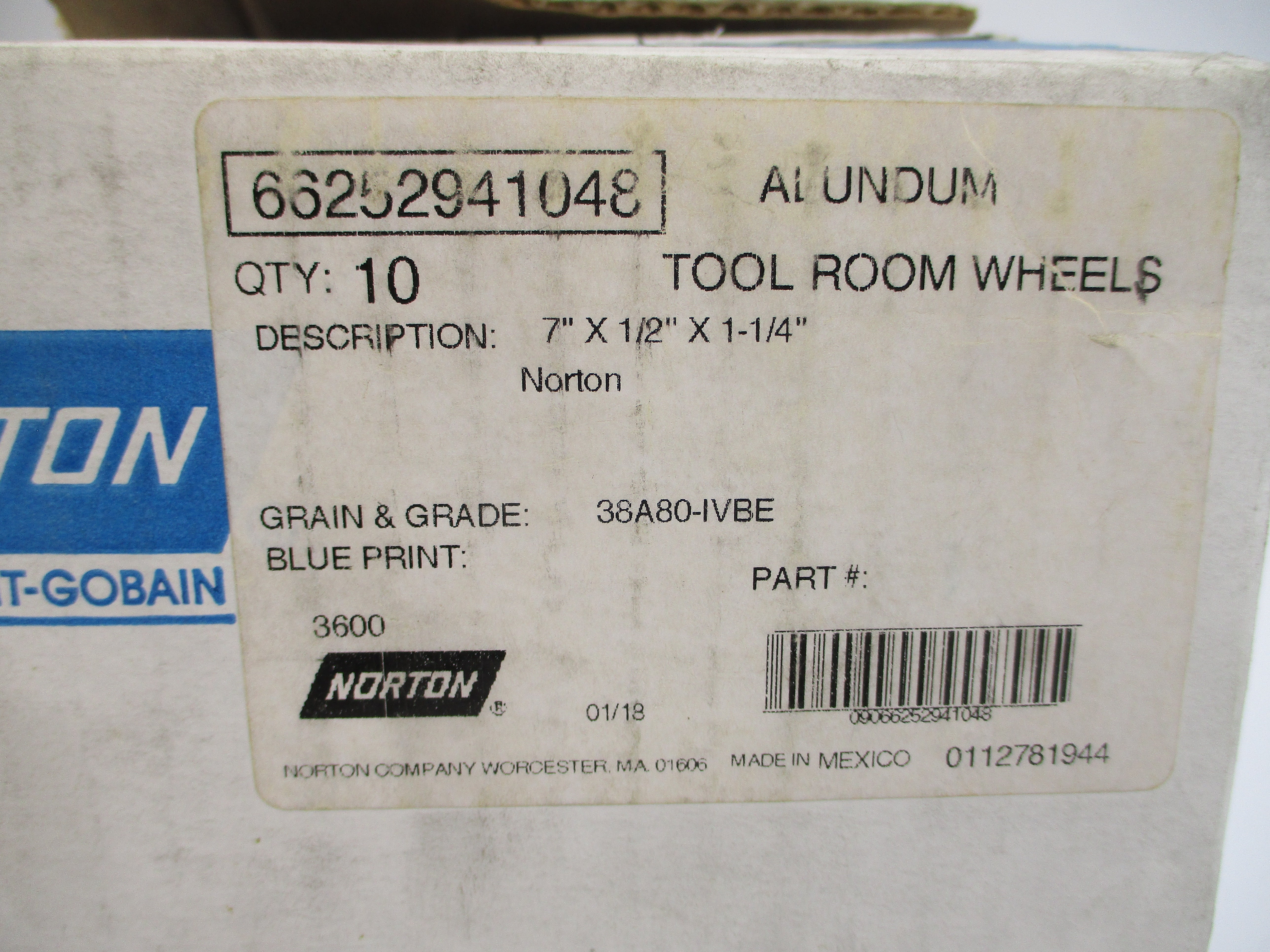 NORTON 38A80-IVBE 66252941048 7X1/2X1-1/4 (PKG OF 10) NSMP
