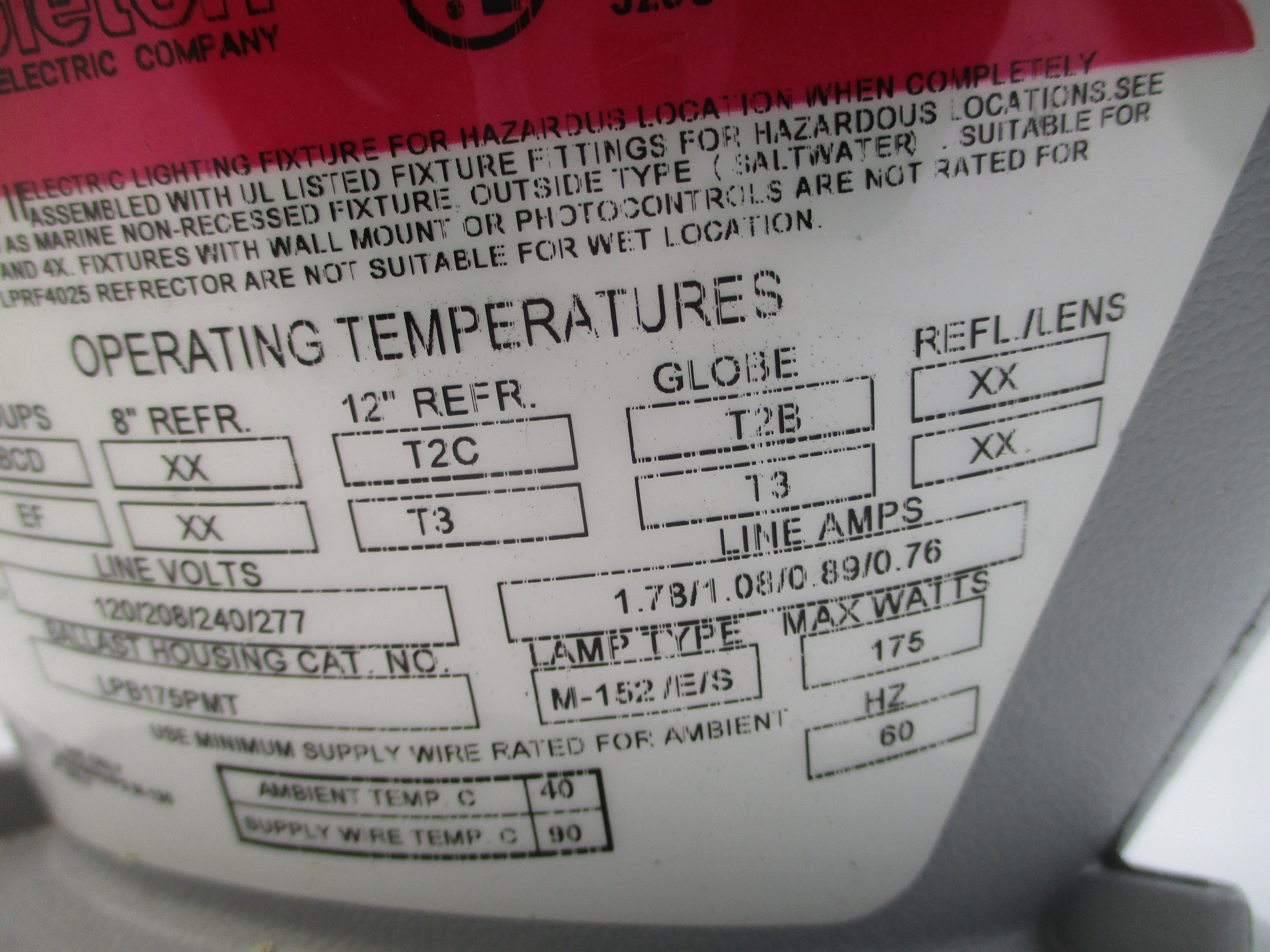 APPLETON LPB175PMT 277V 1.78A (NO GLOBE) NSNP