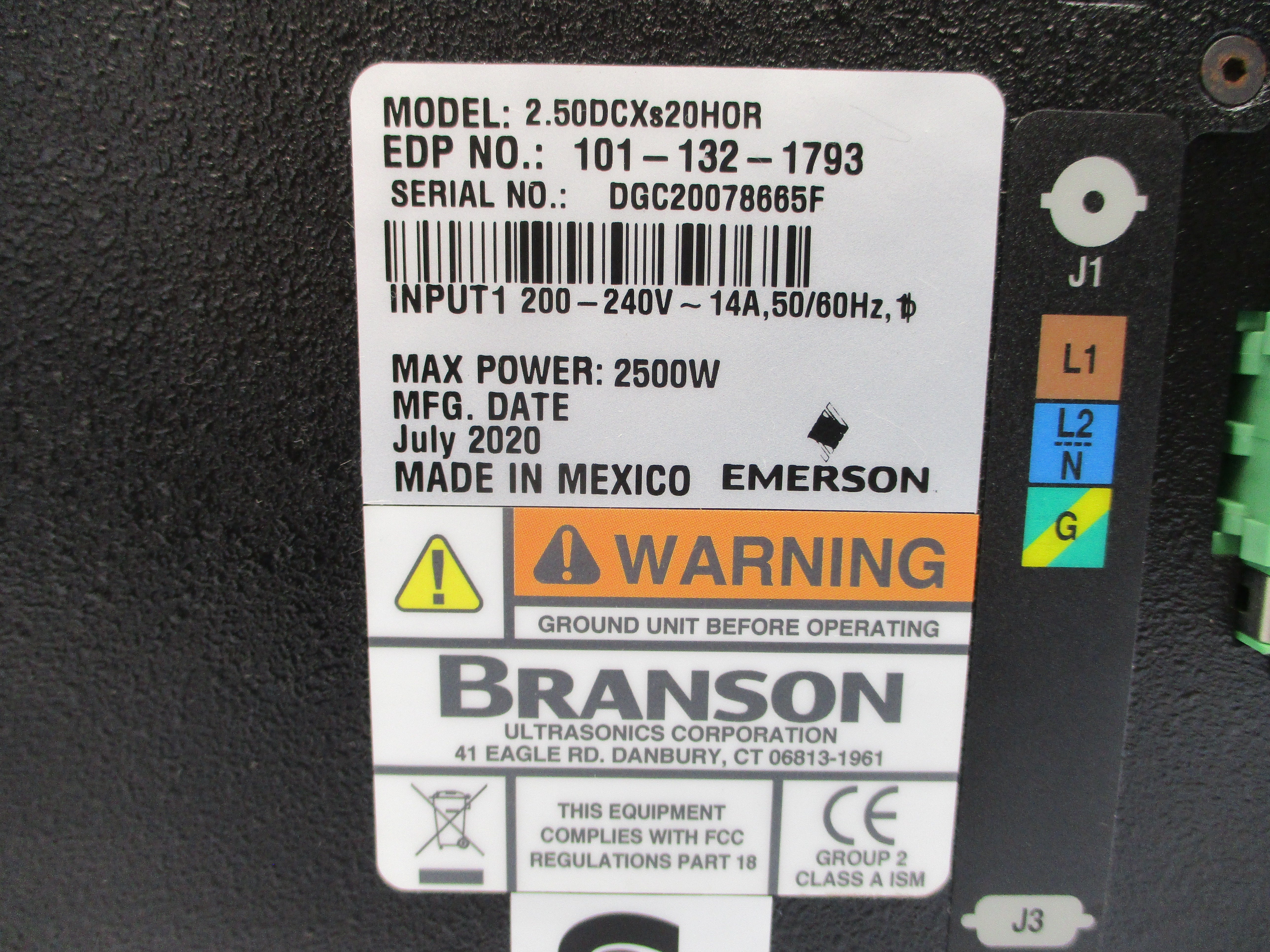 BRANSON 2.50DCXS20H0R 101-132-1793 200-240V 14A NSNP