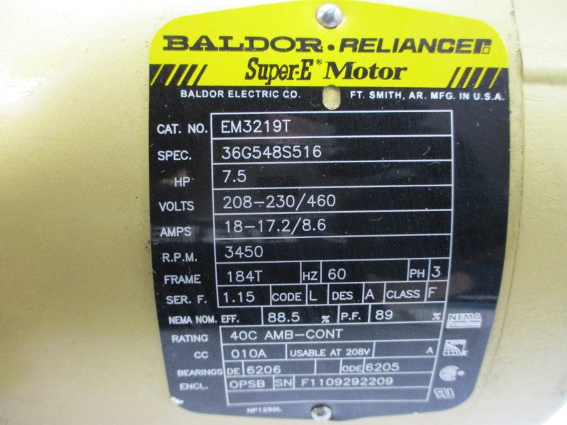 BALDOR EM3219T 36G548S516 208-230/460V 18-17.2/8.6A (AS PICTURED) NSNP