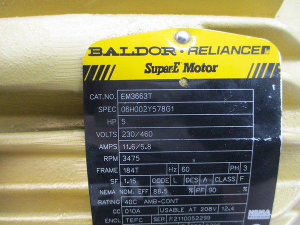 BALDOR EM3663T 06H002Y578G1 230/460V 11.6/5.8A NSNP