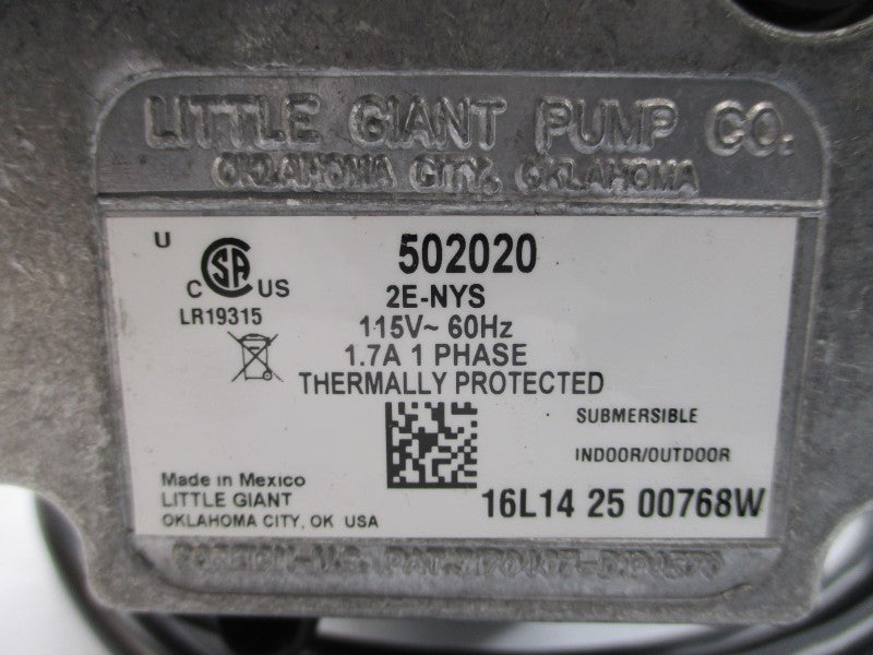 LITTLE GIANT PUMP 502020 2E-NYS 115V 1.7A NSMP