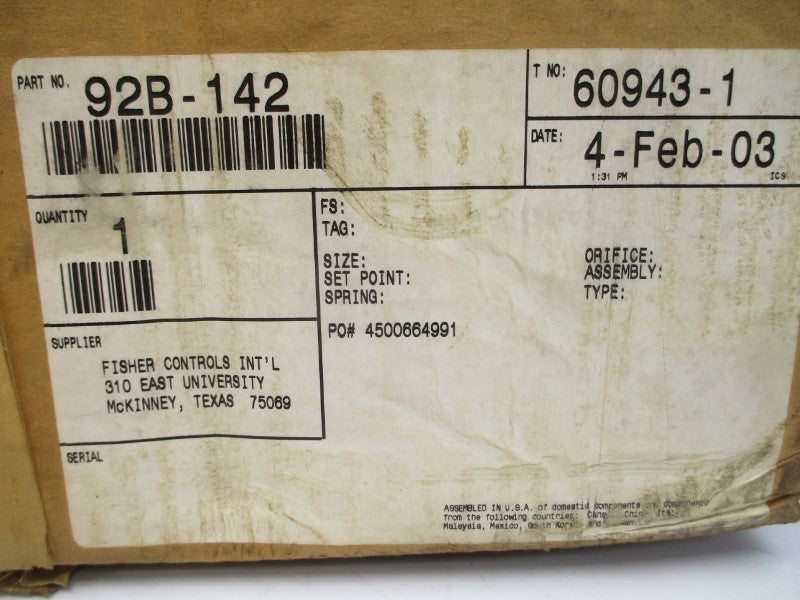 FISHER 92B-142 92B 125PSI 1-1/2" NSMP