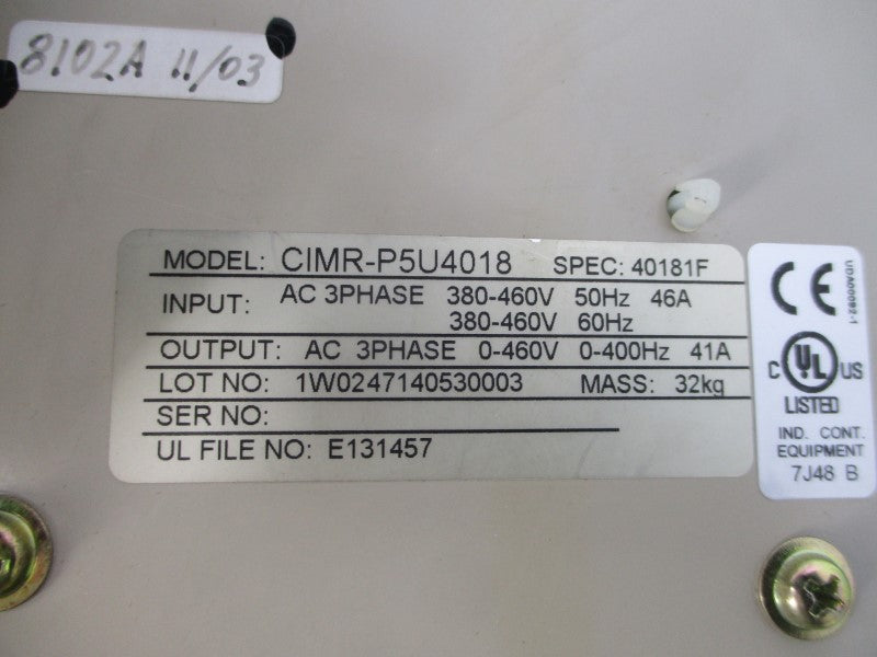 OMRON CIMR-P5U4018 380-460VAC 46A UNMP