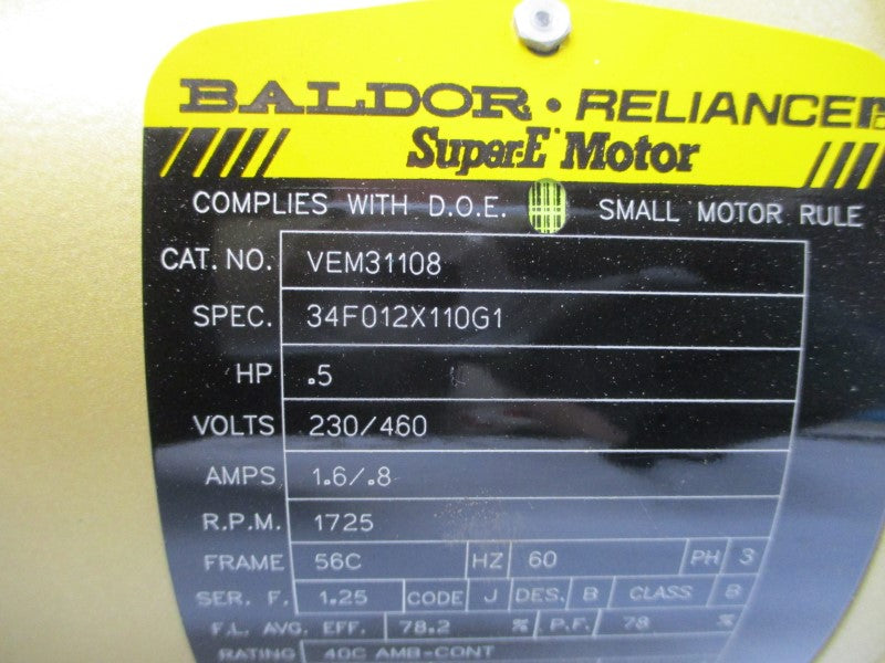 BALDOR VEM31108 34F012X110G1 230/460V 1.6/.8A NSNP