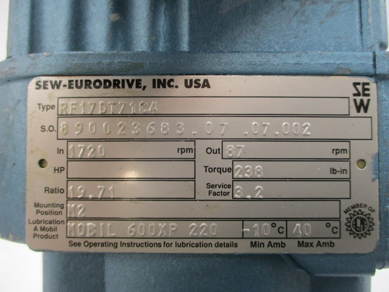 SEW-EURODRIVE RF17DFT71C4 230/460V 1.32/.66A NSNP