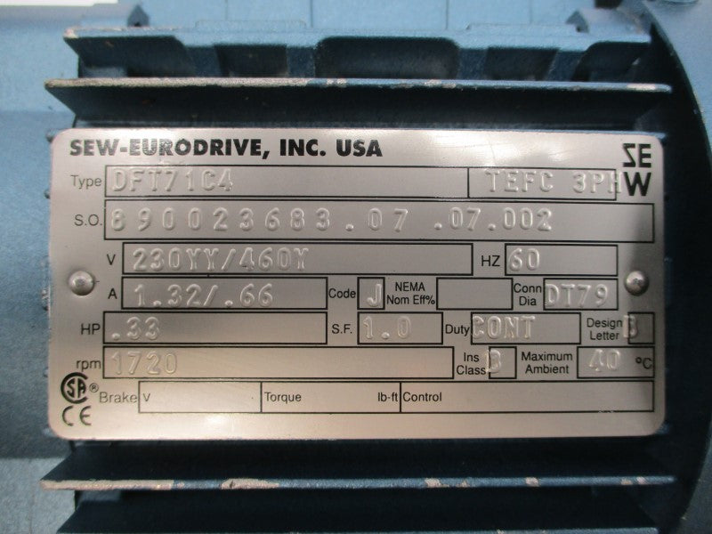 SEW-EURODRIVE RF17DFT71C4 230/460V 1.32/.66A NSNP