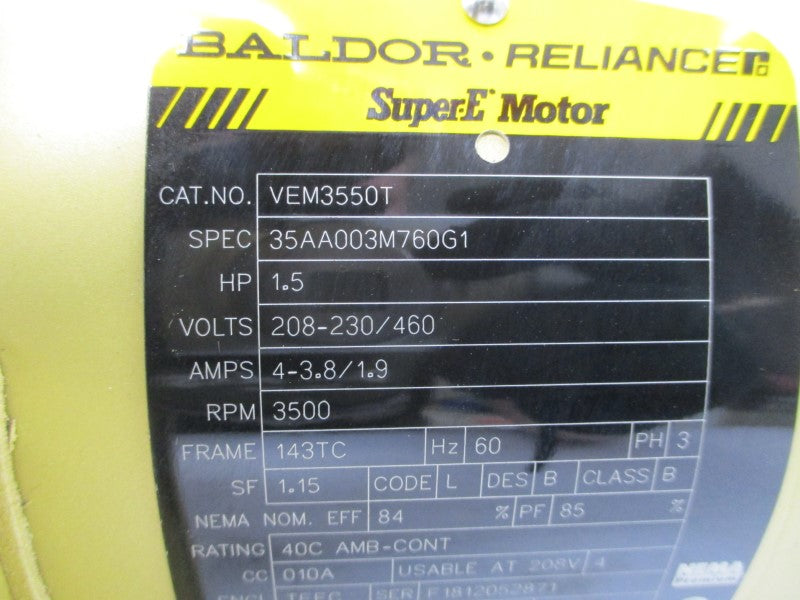 BALDOR VEM3550T 35AA003M760G1 208-230/460V 4-3.8/1.9A NSNP