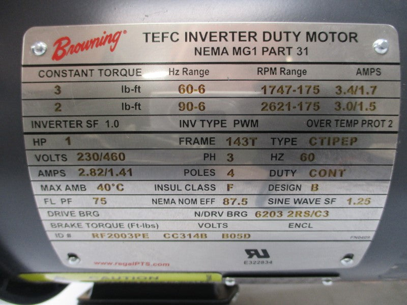 BROWNING RF2003PE-CC314B-C05D B01-E435-N 230/460V 2.82/1.41A NSNP