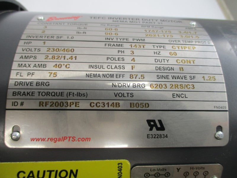 BROWNING RF2003PE-CC314B-C05D B01-E435-N 230/460V 2.82/1.41A NSNP