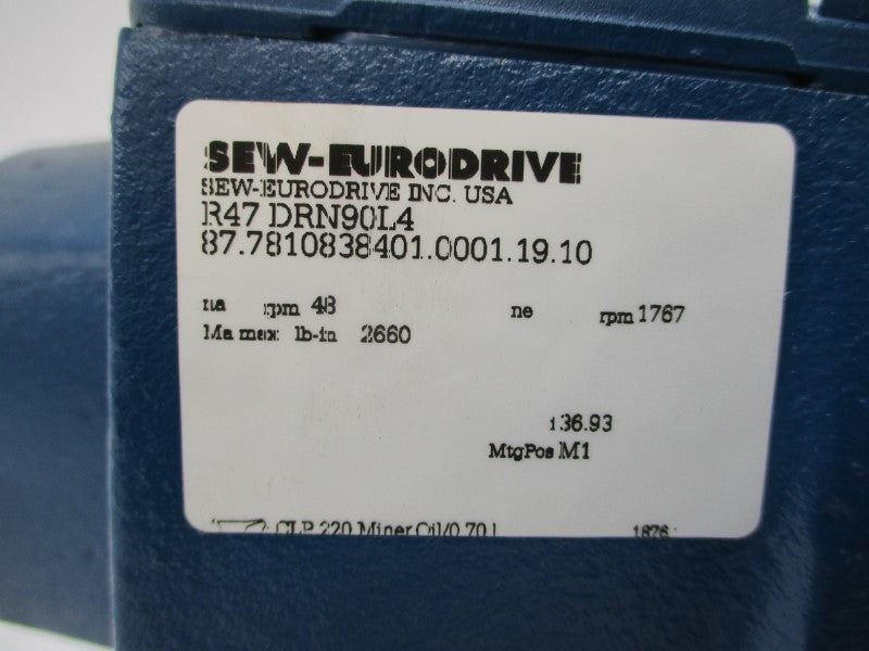 SEW-EURODRIVE R47DRN90L4 230/460V 6.00/3.00A NSNP