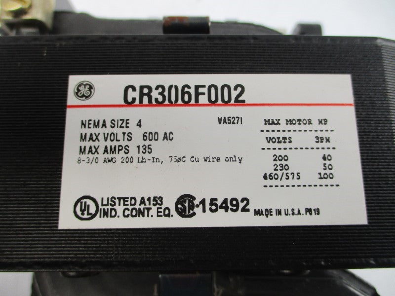 GENERAL ELECTRIC CR306F002 110/115-120V 135A NSMP