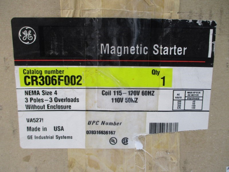 GENERAL ELECTRIC CR306F002 110/115-120V 135A NSMP