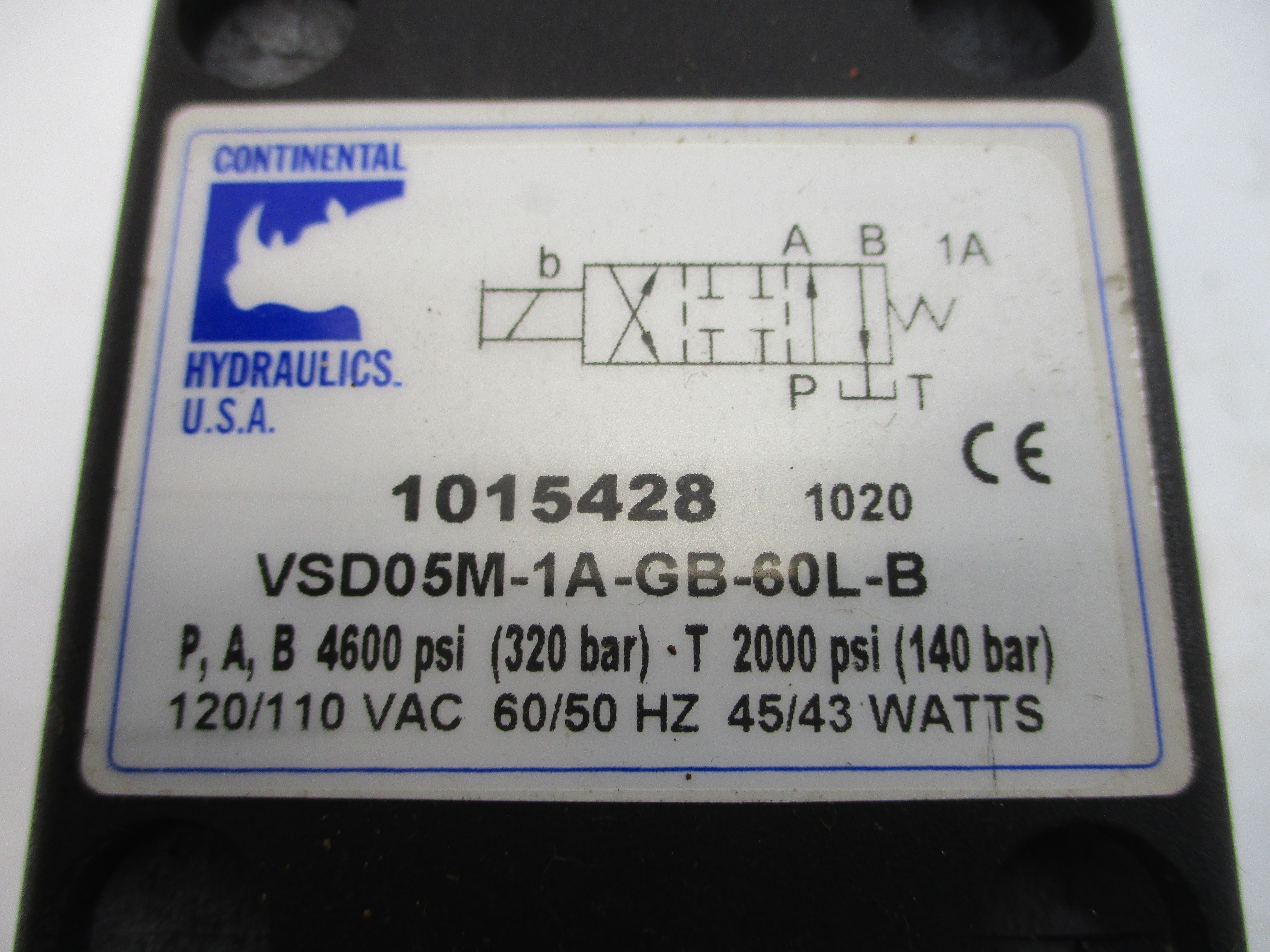 CONTINENTAL HYDRAULICS VSD05M-1A-GB-60L-B 1015428 110/120VAC 2000/4600PSI NSNP