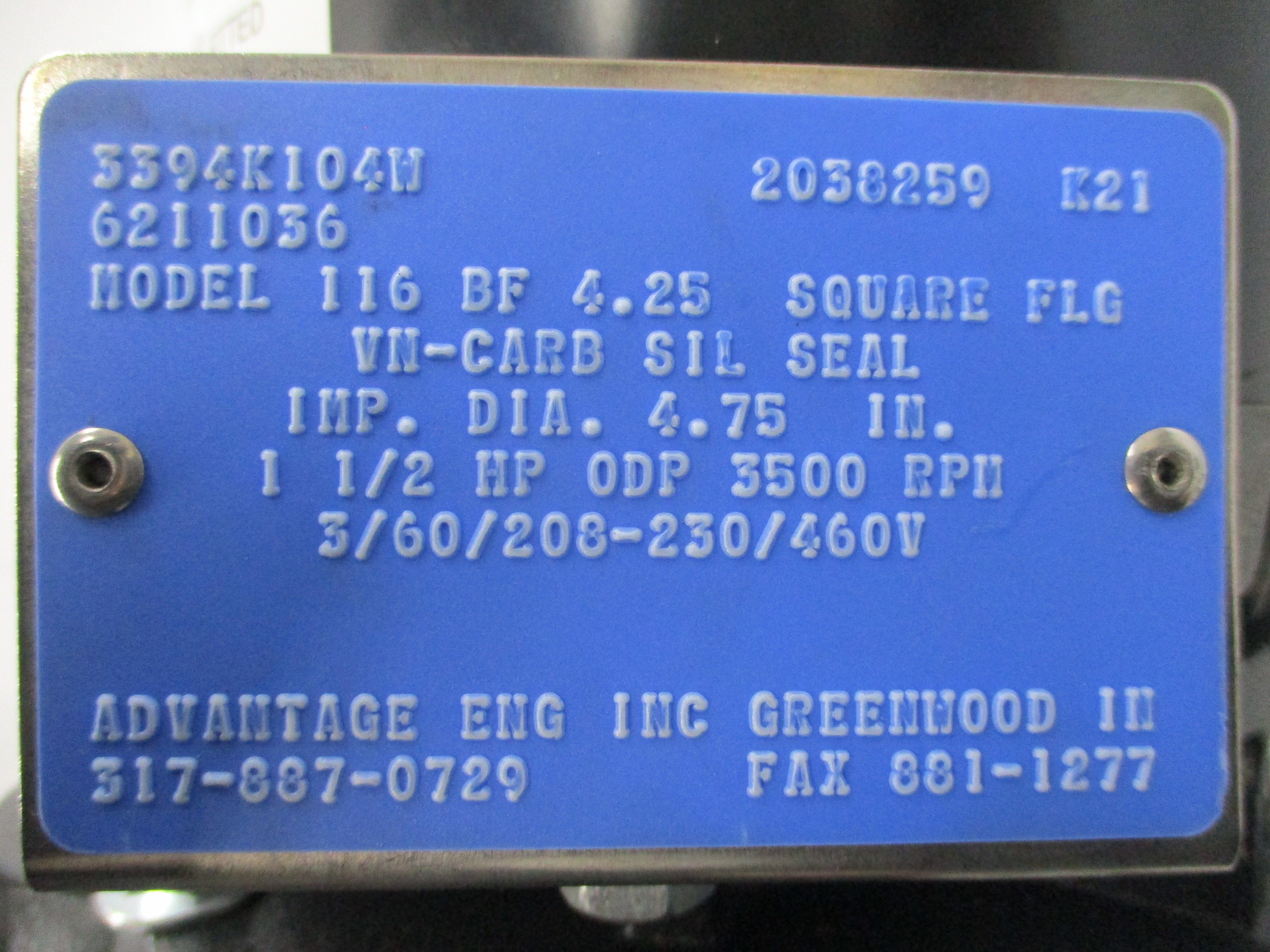 WEG 116BF4.25 00156OS3EJP56J-S 208-230/460V 4.66-4.22/2.11A NSNP