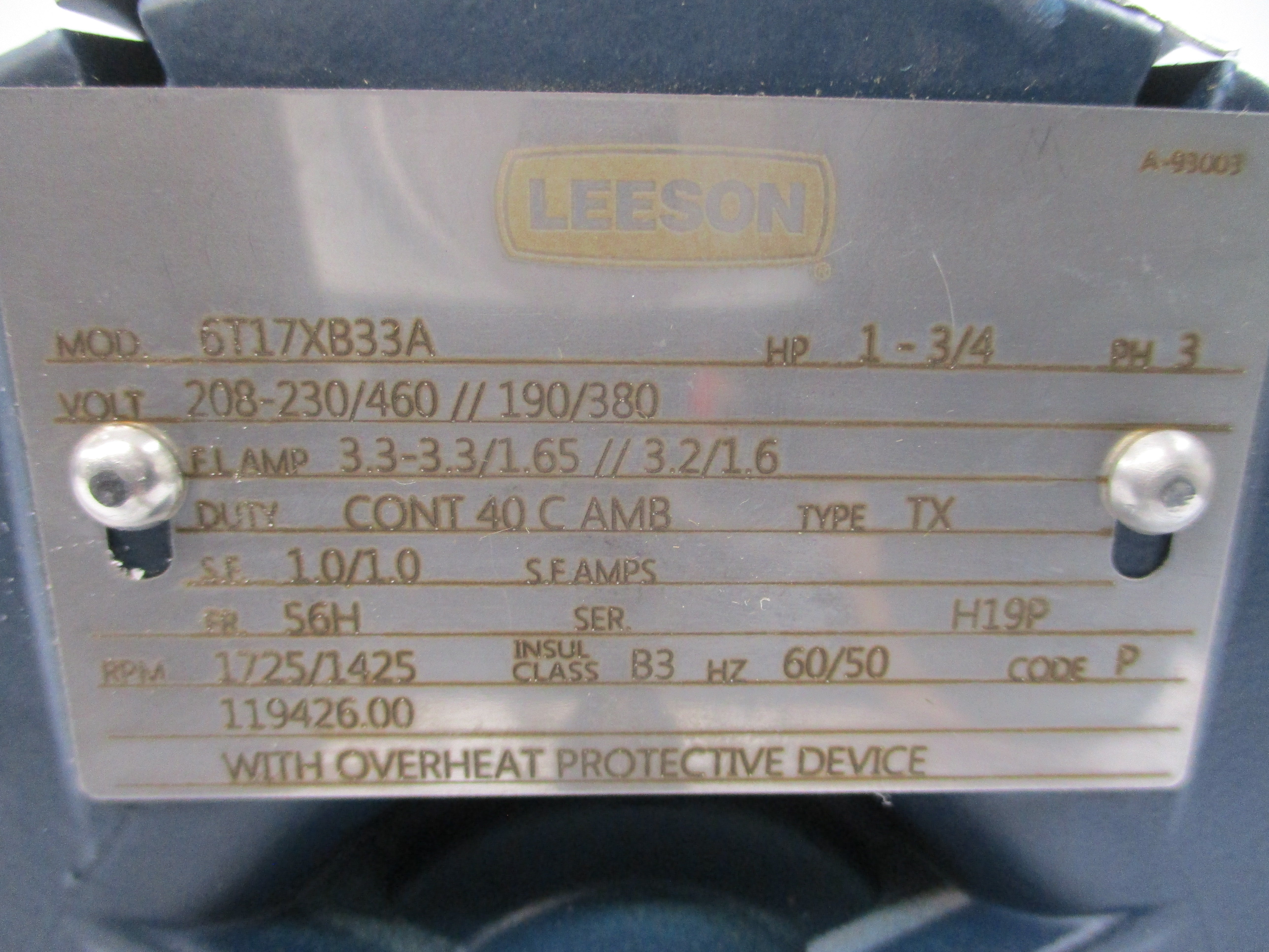 LEESON 6T17XB33A 208-230/460V 3.3-3.3/1.65A NSNP