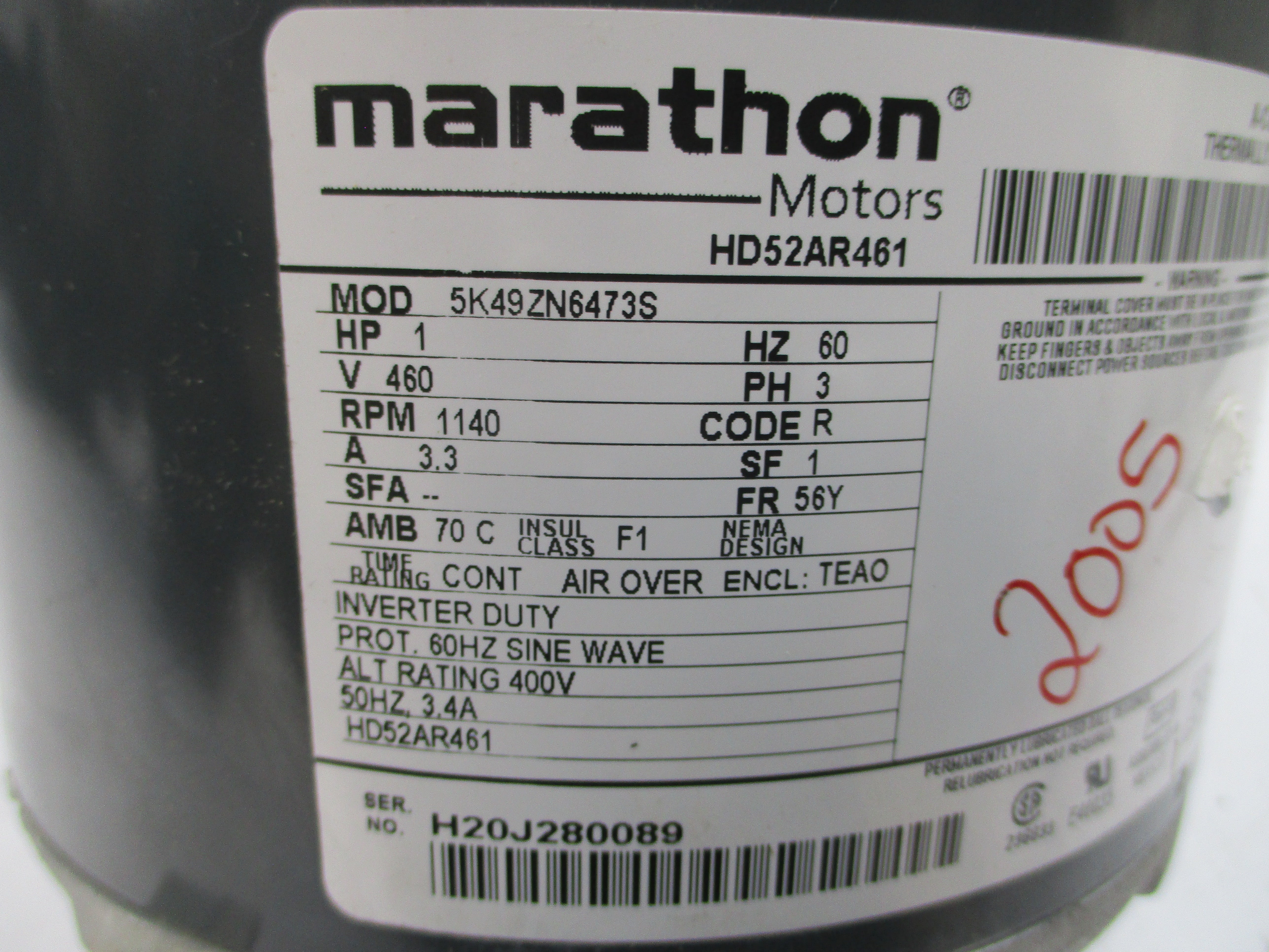 MARATHON MOTORS 5K49ZN6473S 460V 3.3A NSNP