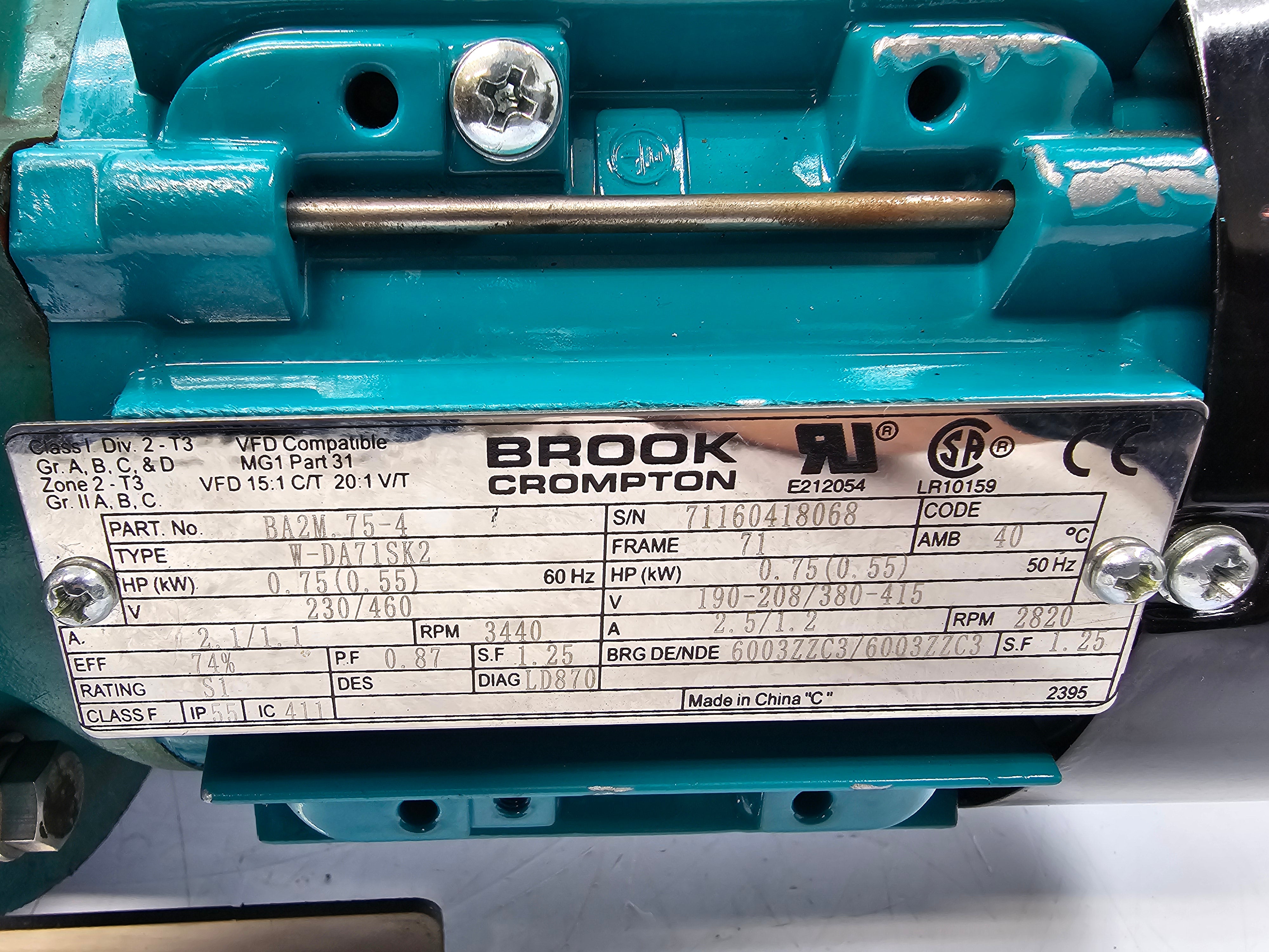 SANWA PUMP MMP BA2M.75-4 230/460V 2.1/1.1A NSNP