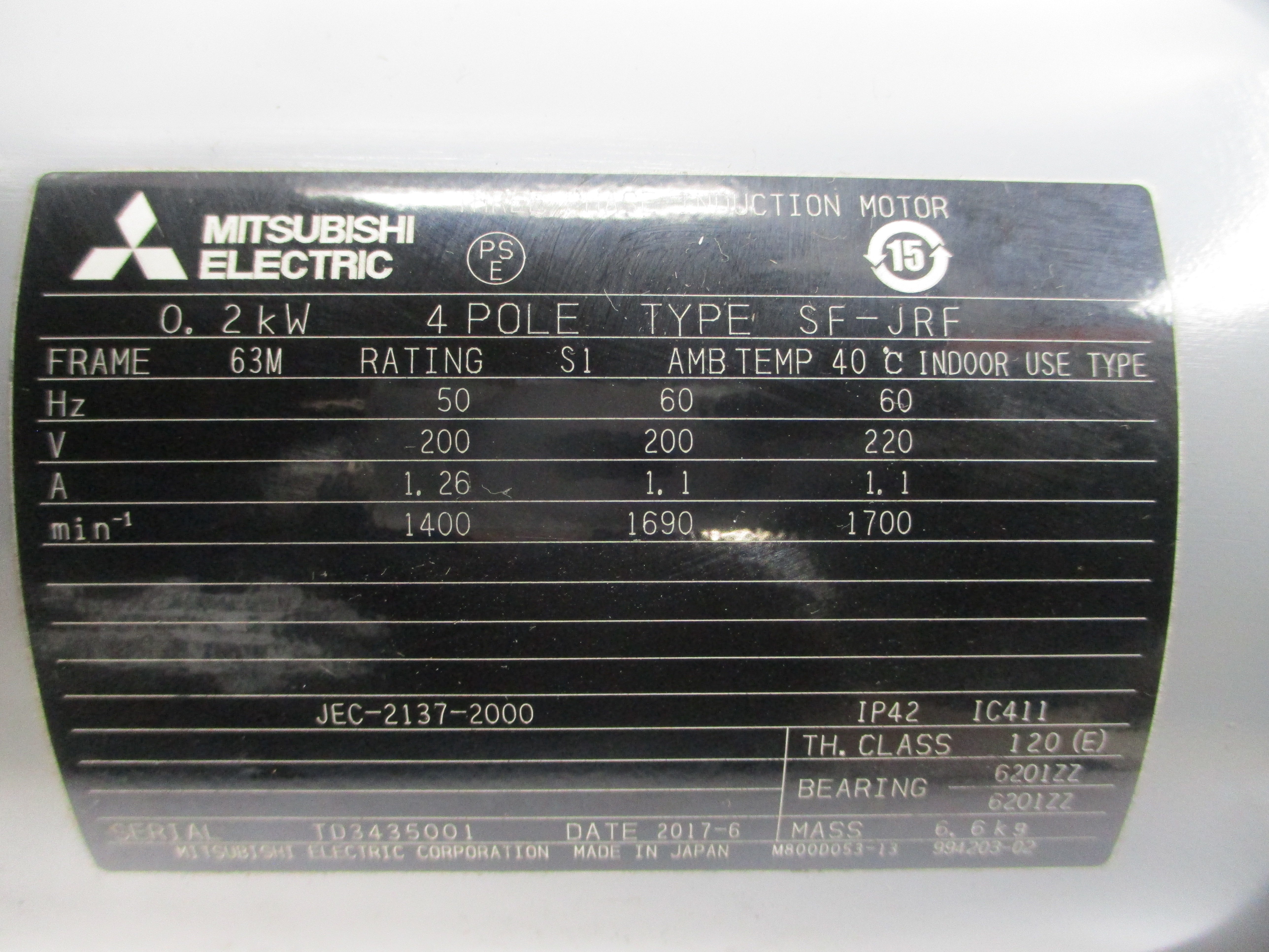 MITSUBISHI JEC-2137-2000 SF-JRF 200/220V 1.26/1.1A NSNP