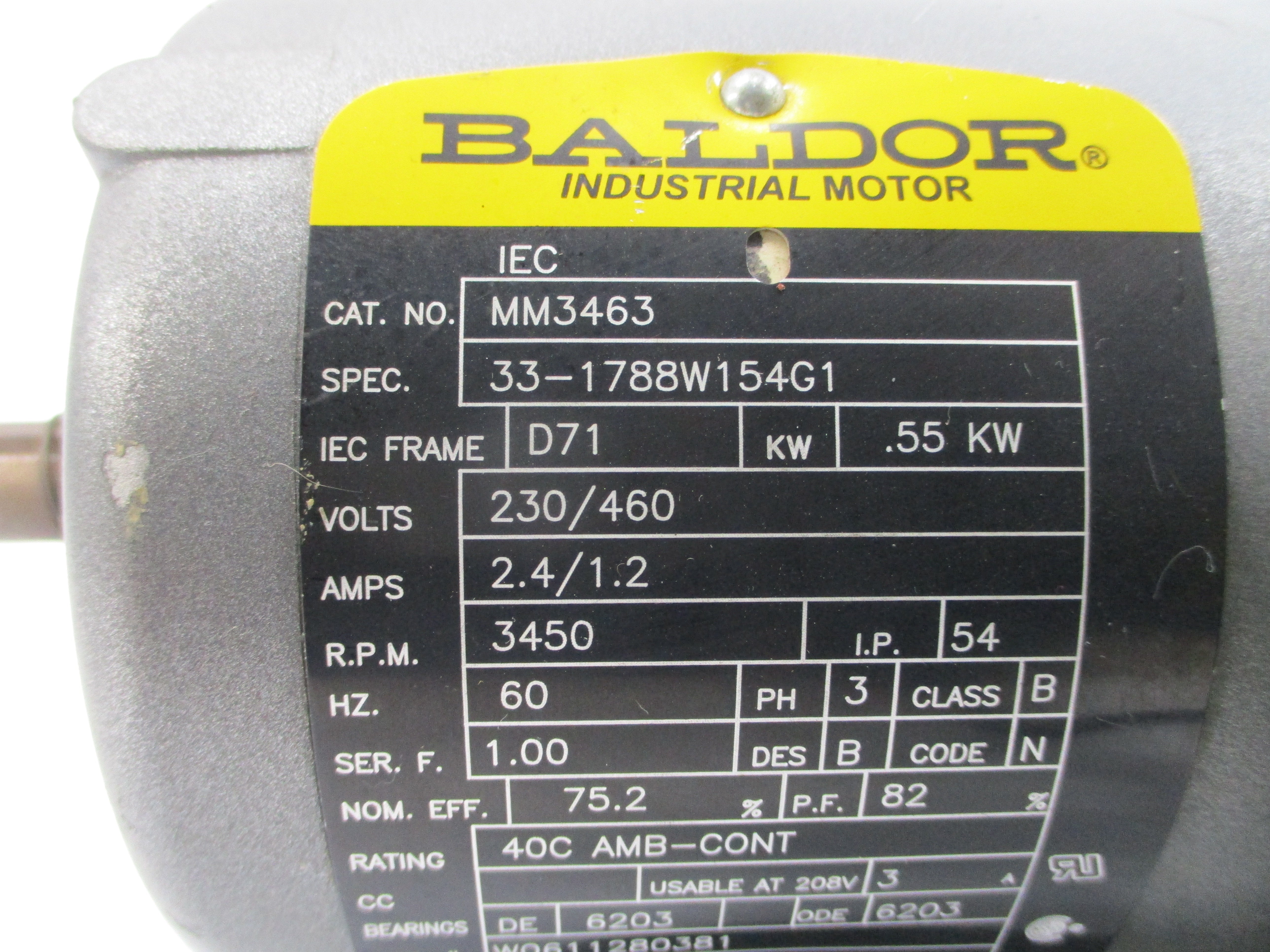 BALDOR MM3463 230/460V 2.4/1.2A NSNP