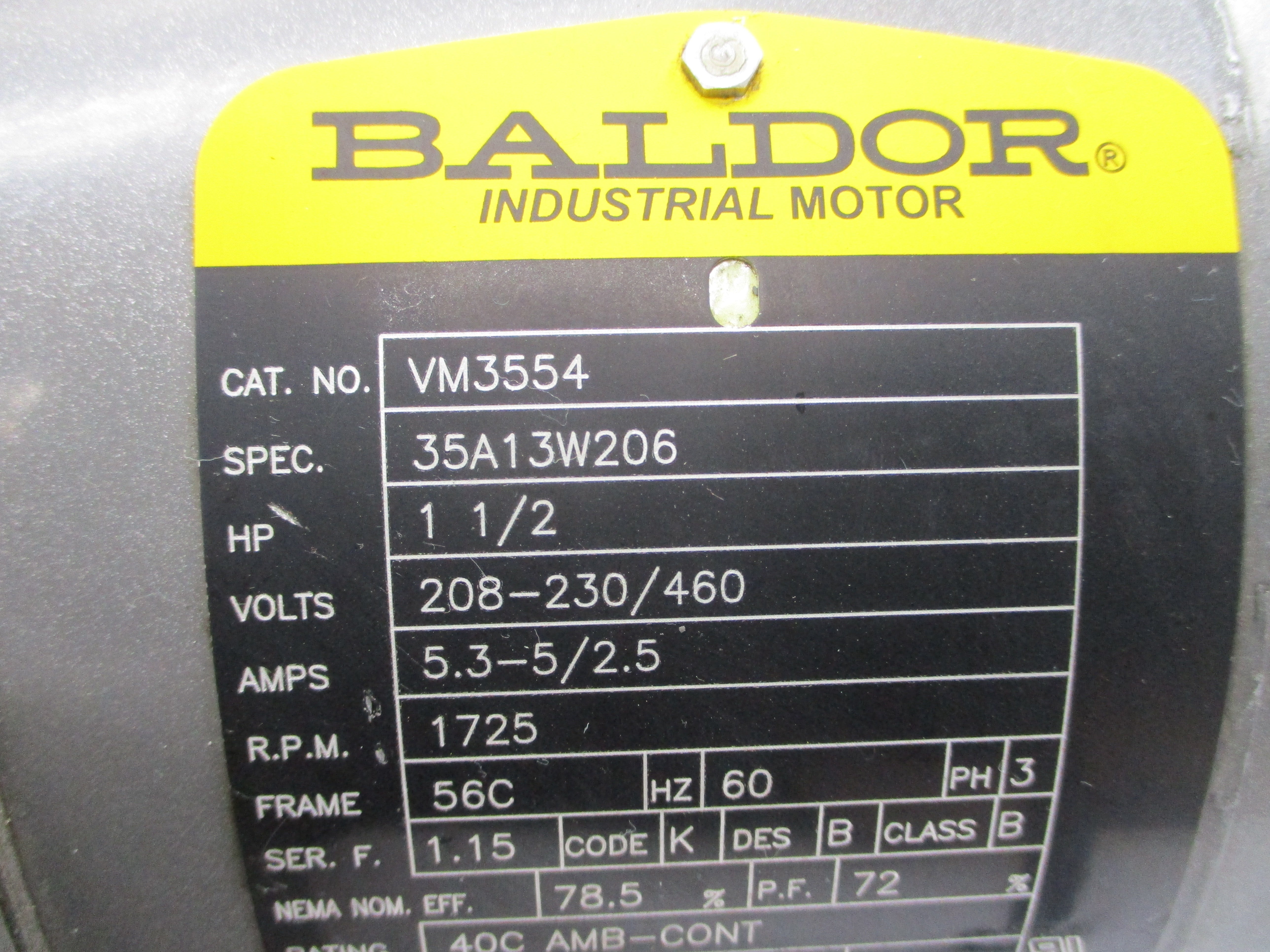 BALDOR VM3554 208-230/460V 5.3-5/2.5A NSNP