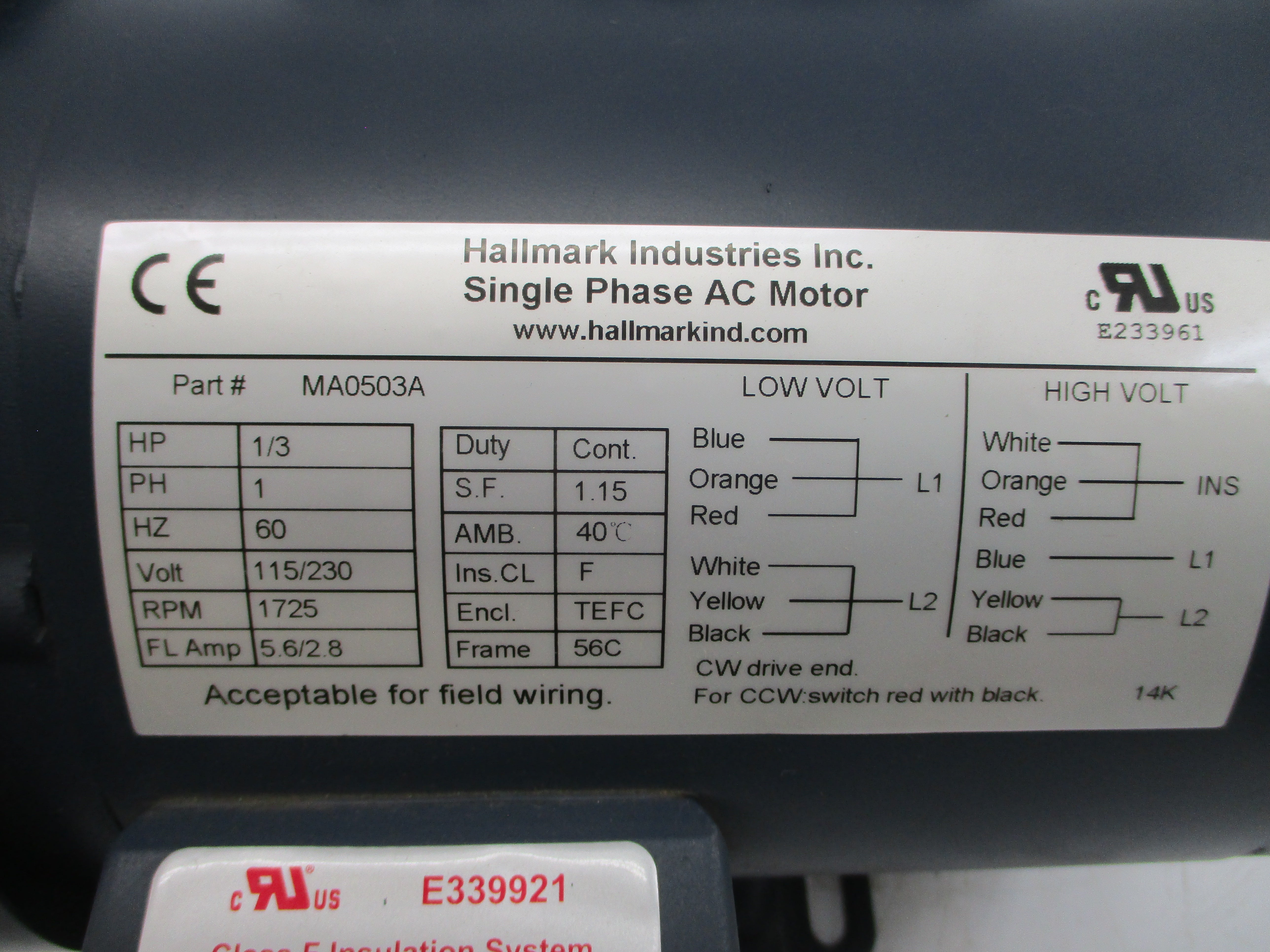 HALLMARK INDUSTRIES MA0503A 115/230VAC 5.6/2.8A NSNP