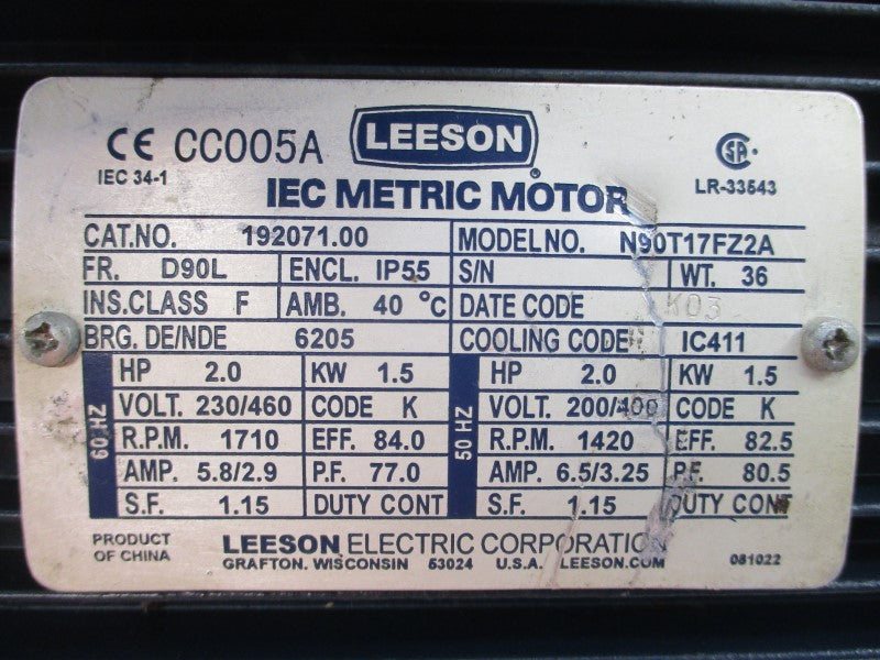 LEESON 192071.00 N90T17FZ2A 230/460V 5.8/2.9A NSNP