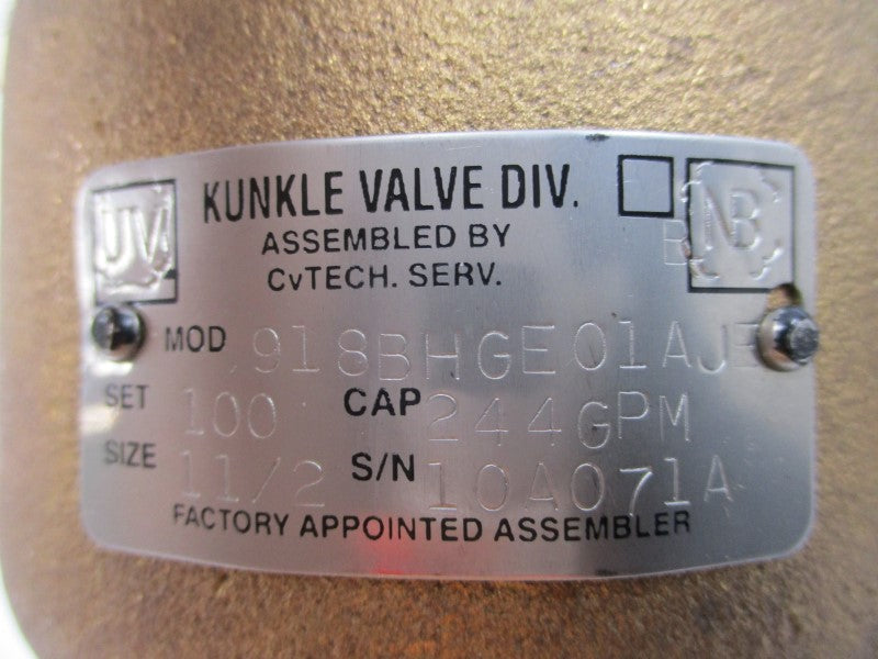 KUNKLE VALVE 918BHGE01AJE 1-1/2" NSNP