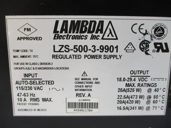 LAMBDA ELECTRONICS LZS-500-3-9901 115/230VAC 10A REV. A NSNP