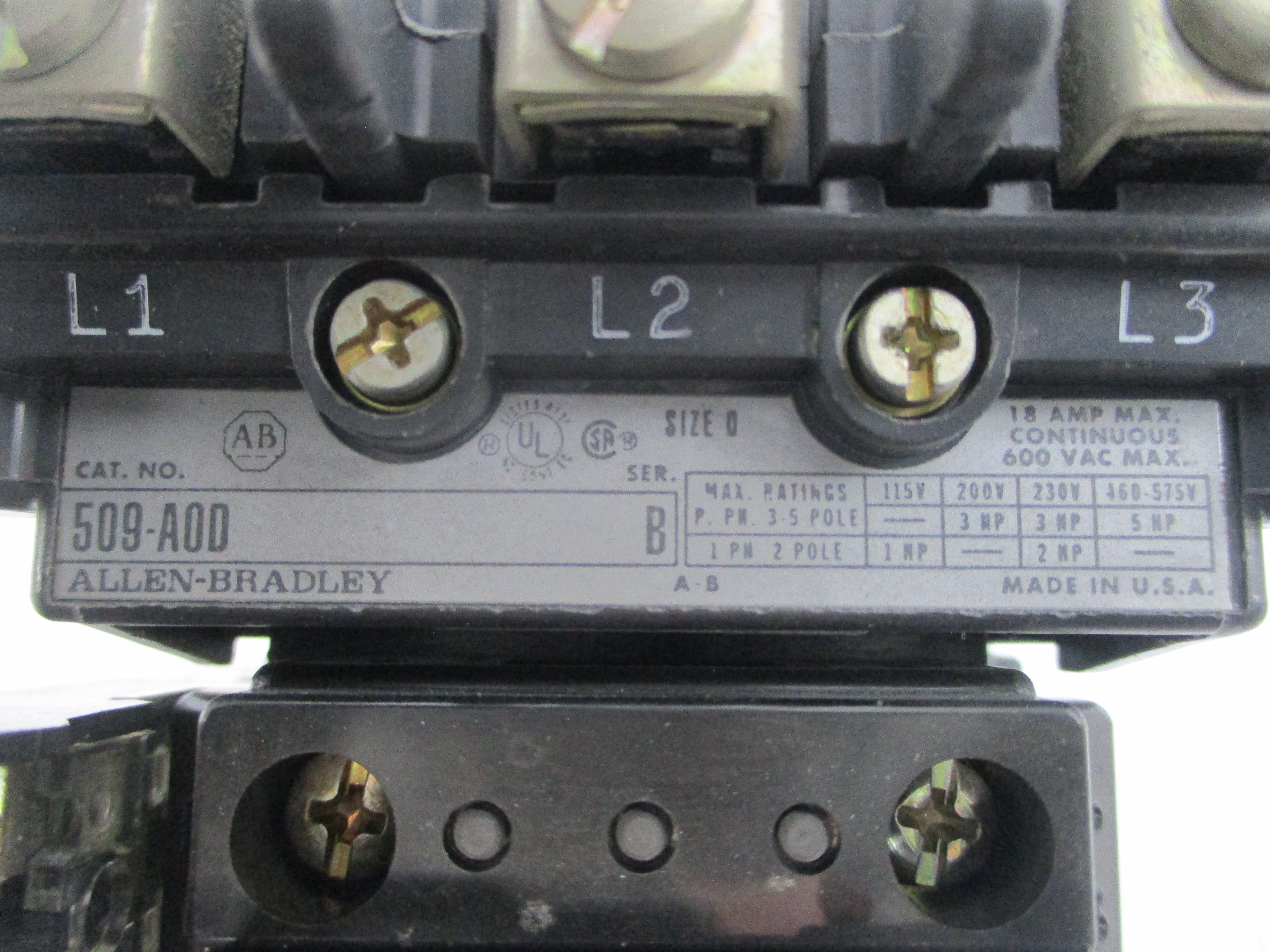 ALLEN BRADLEY 509-AOD SER. B 110/115-120V 18A UNMP