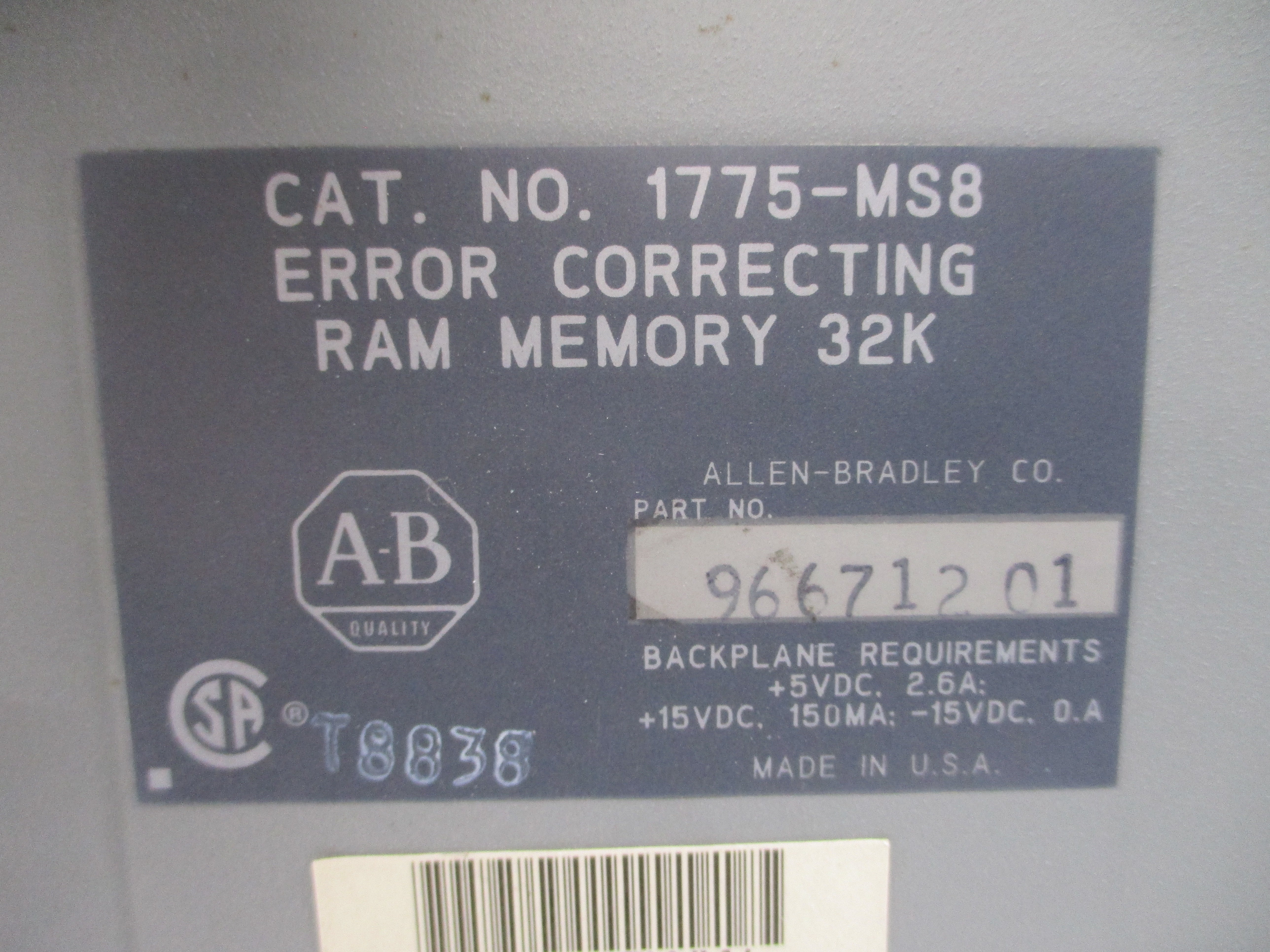 ALLEN BRADLEY 1775-MS8 15VDC 2.6A UNMP