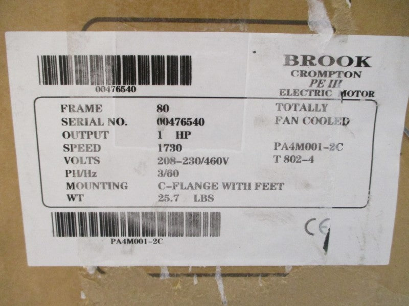 BROOK CROMPTON PA4M001-2C 230/460V 3.06/1.53A NSMP