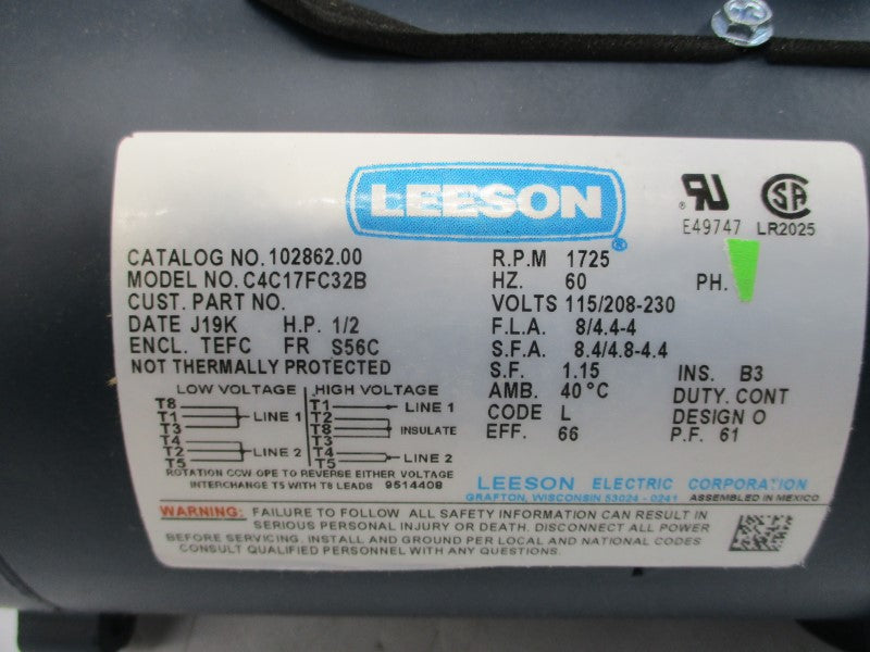 LEESON 102862.00 C4C17FC32B 115/208-230V 8/4.4-4A NSMP