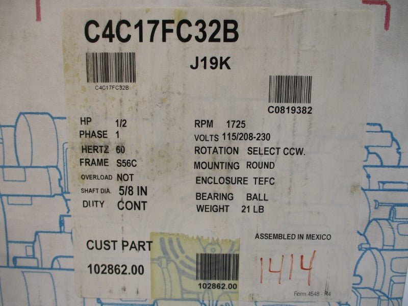 LEESON 102862.00 C4C17FC32B 115/208-230V 8/4.4-4A NSMP