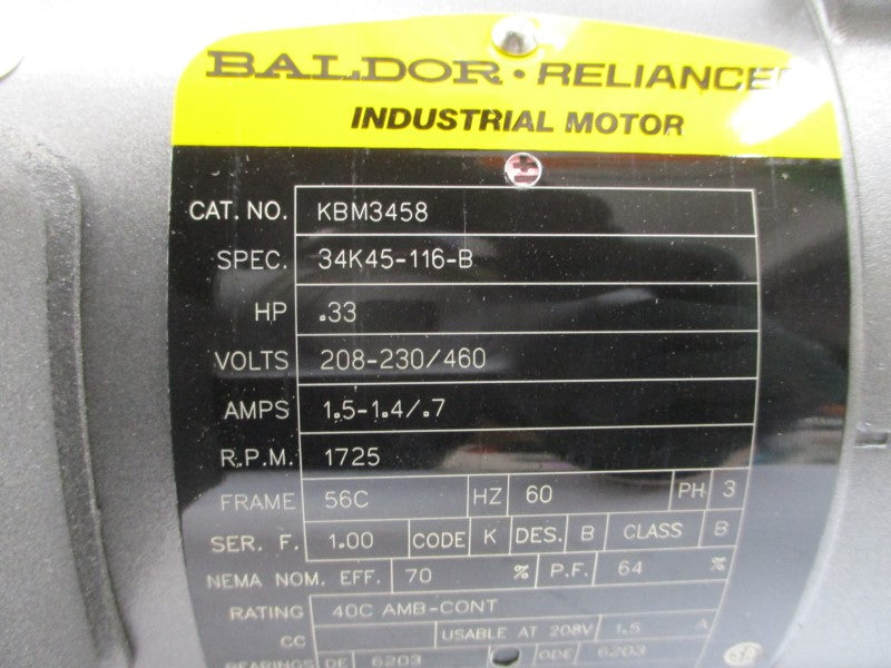 BALDOR KBM3458 104816101BP 96/208-230V 1.9/0.5A NSMP