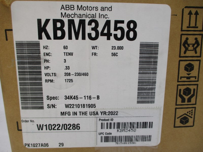 BALDOR KBM3458 104816101BP 96/208-230V 1.9/0.5A NSMP
