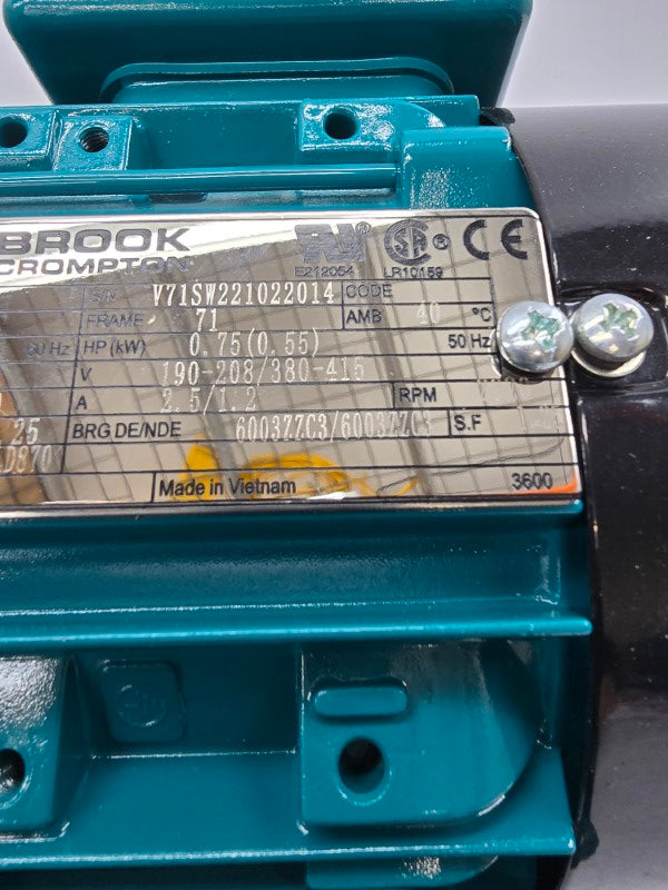 BROOK CROMPTON BA2M.75V4D W-DA71SK-D2 230/460V 2.1/1.1A NSMP