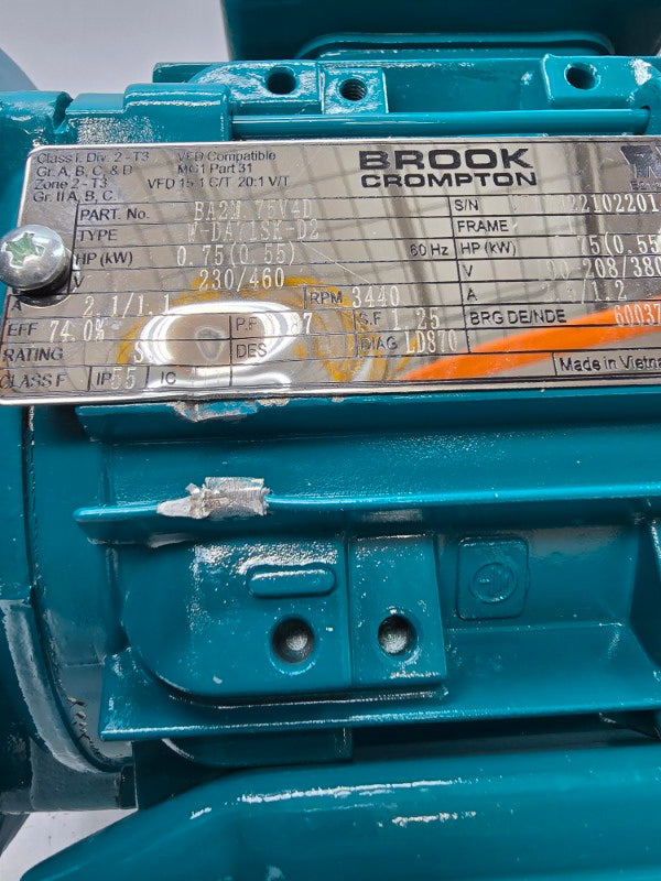 BROOK CROMPTON BA2M.75V4D W-DA71SK-D2 230/460V 2.1/1.1A NSMP