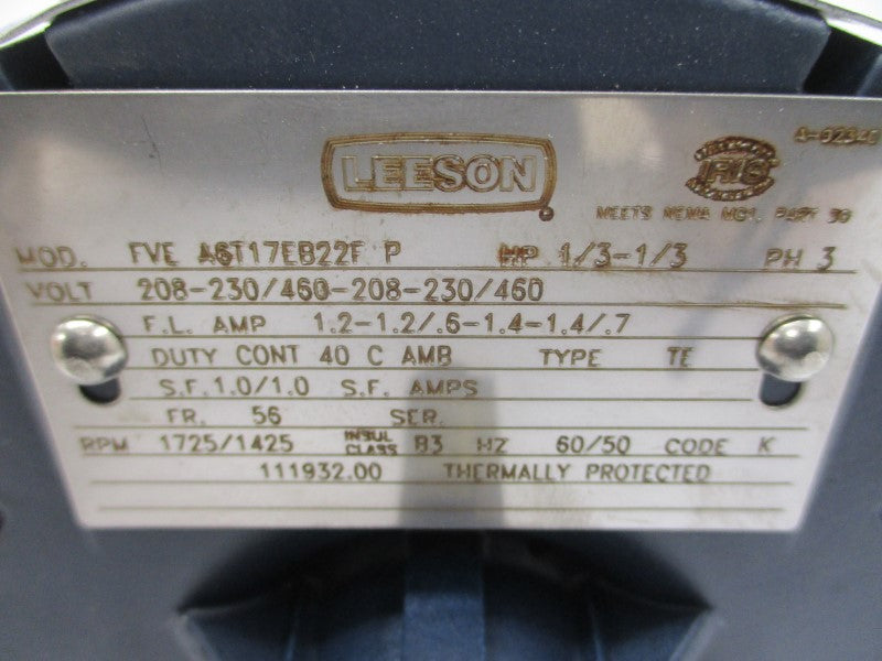 LEESON A6T17EB22F 111932-00 208-230/460V 1.2-1.2/.6-1.4-1.4/.7A NSMP