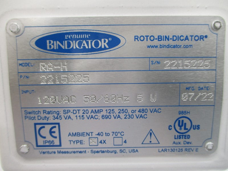 BINDICATOR RA-H-AX1 2215225 120VAC 20A NSMP