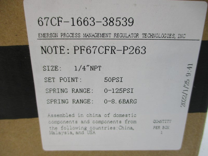 FISHER 67CF-1663-38539 PF67CFR-P263 0-125PSI 1/4" NSMP