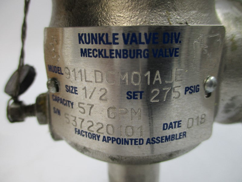 KUNKLE VALVE 911LDCM01AJE-0275 275PSI 1/2" NSMP