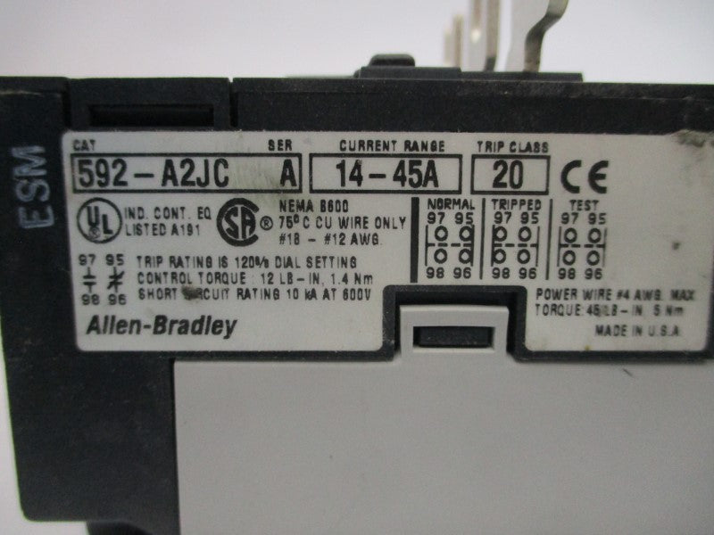 ALLEN BRADLEY 592-A2JC SER. A 600V 14-45A NSNP