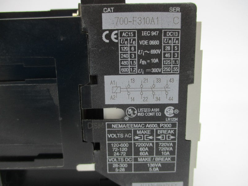 ALLEN BRADLEY 700-F310A1 SER. C 110/120V 10A NSNP