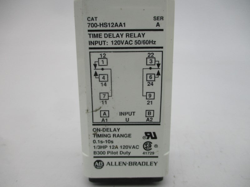 ALLEN BRADLEY 700-HS12AA1 SER. A 120VAC 12A 0.1-10S (WH) NSMP