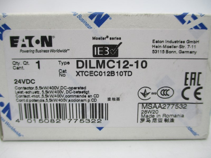 EATON DILMC12-10 XTCEC012B10TD 24VDC 22A NSMP