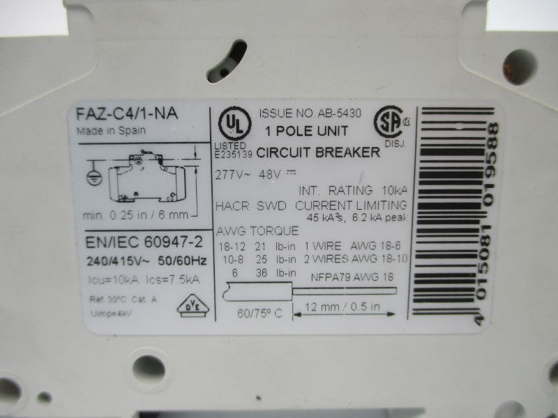 KLOCKNER MOELLER FAZ-C4/1-NA 277V 4A NSNP