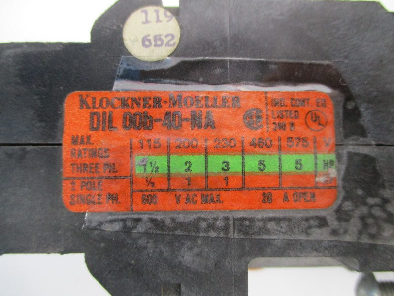 KLOCKNER MOELLER DIL00B-40-NA 120V 20A UNMP