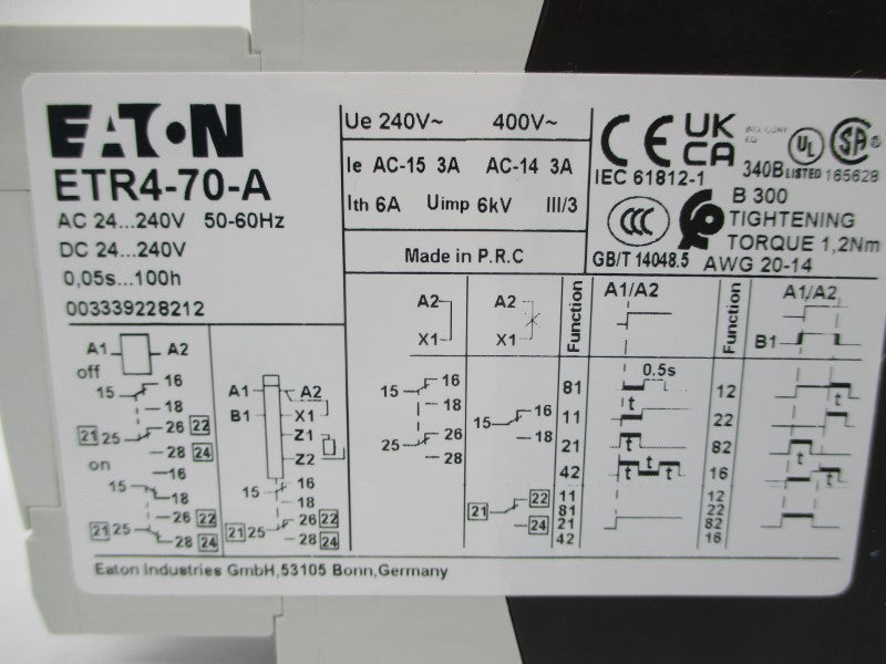 EATON ETR4-70-A(XTTR6A100H70B) 24-240VAC/DC 6A 0.05S-100H NSMP